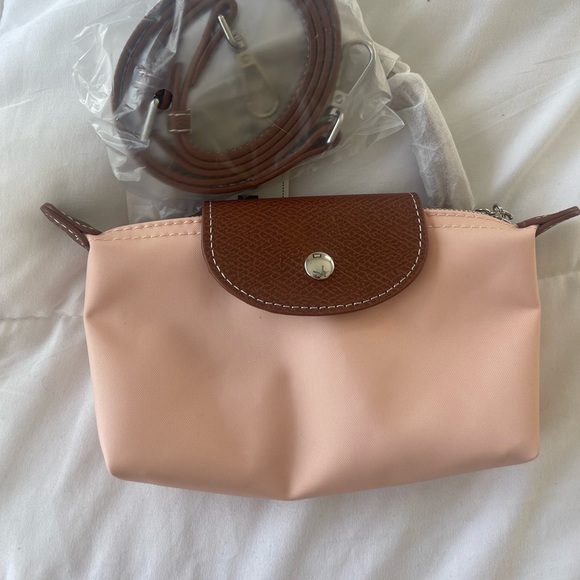 PINK CLOUDS MINI BAG W BROWN DETAIL AND CROSSBODY STRAP! NWT - Picture 3 of 6